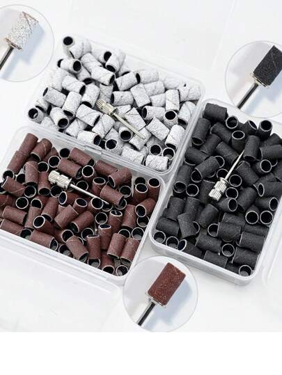 100Pcs Sanding Bands For Nail Drill, Efile Sanding Bits For Manicures & Pedicures, 80 Coarse/120 Medium/180 Fine Grit Nail Sanding Bands With 3/32" Nail Drill Bits For Acrylic Gel Nail