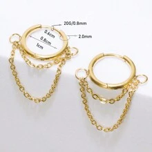1pair Fashionable Chain & Hoop Earrings, Stainless Steel Material, Suitable For Women's Daily Wear