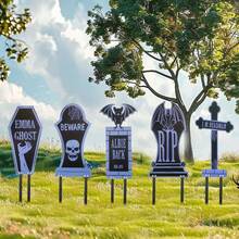 1入組萬聖節墓地墓碑，戶外恐怖庭院草地花園樁，幽靈節波紋塑料，墓地紀念金屬標誌庭院墓碑，鬼屋吧裝飾道具 - 款式B - 查看 7