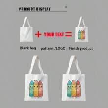 1件客製化帆布托特包，可印製照片/姓名/風景/插畫，輕量大容量單肩手提包，開學必備 - 彩色 - 查看 4