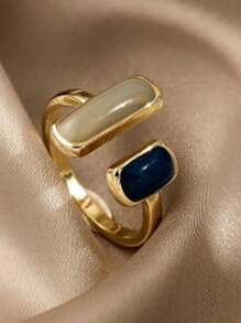 1 chiếc nhẫn hở có thể điều chỉnh bằng thép không gỉ mạ 18K hai tông màu, trang sức thời trang dành cho nữ thích hợp cho tiệc tùng, hẹn hò, công việc - Vàng - Xem 3