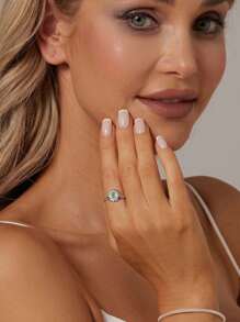 WOSTU 1pc 925 Sterling Silver Exaggerated 12mm Rainbow Crystal CZ Ring, Suitable For Women And Girls, Colorful Star Ring, Wedding Party Gift - Green - View 8