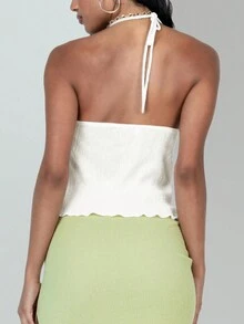 新款热销女式夏季时尚休闲度假性感Y2K纹理面料系带露脐上衣