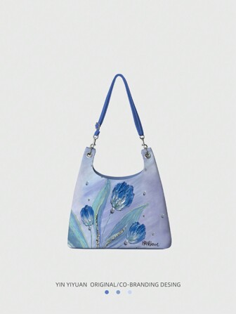 與設計師合作的帆布手提袋，印有Nàn Heart藝術印花，高容量適用於通勤和休閒配以中式藝術風格，夏季系列