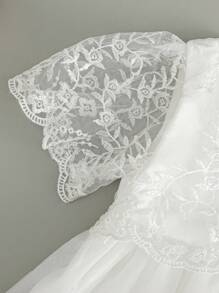 Vestido blanco de bautizo para bebé niña con encaje y gorro, 0-2 años - Blanco - Ver 6