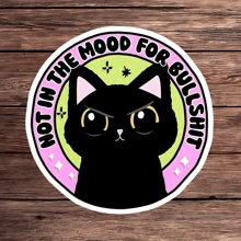 1入組「今天心情不好」貼紙-黑貓貼紙，表現豐富且時髦，非常適合注重直接表達的人-耐用，防水的乙烯基材料，適用於筆記型電腦，水瓶，筆記本電腦- 动物爱好者和直言不讳的人士理想的大胆时髦配件 - 彩色 - 查看 1