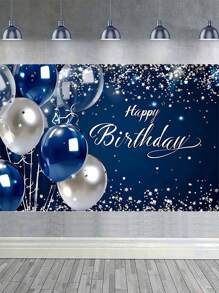 1pc Balloon Pull Flag Style Birthday Background Cloth, Birthday Party Decoration Background Cloth Banner,Christmas