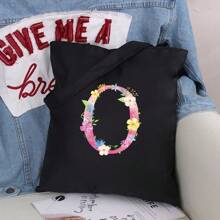 Dames Boodschappentassen Schoudertassen Grote capaciteit Tote tassen Roze Bloemenprint Canvas Handtassen Opbergtassen Dames Casual Pendelaar Vest Tas - Zwart - Bekijken 16