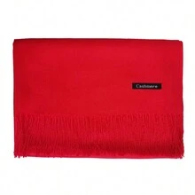 Generic Women Fall Winter Scarf Thickened Faux Cashmere Tassel Soft Wide Long Cozy Windproof Cold Resistant Decorative Women - 紅A - 查看 2