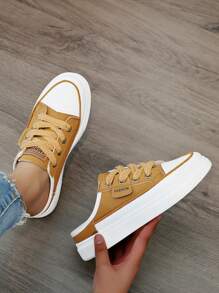2024 Giày thể thao thông thường thoáng khí dành cho nữ mới xuất hiện, thiết kế nửa ngón chân với kiểu dáng đế bệt & kiểu dáng slip-on, thời trang và đa năng - Màu vàng - Xem 3