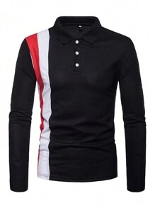 Playera Hombre Tipo Polo Manga Larga Moda Franjas - Negro - Ver 2
