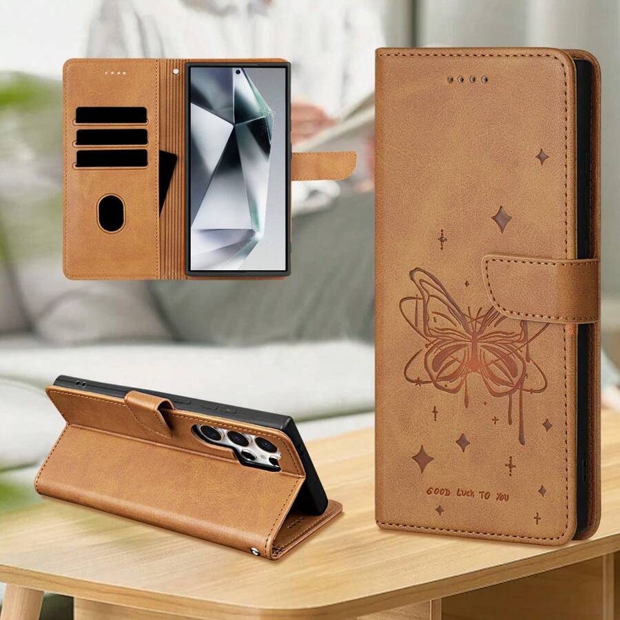 卡包蝴蝶奶牛纹理翻盖防震手机壳+支架+高级印刷+全套手机壳,兼容苹果11/12/13/14/15 Pro Max、三星Galaxy S10/20/21/22/23S24U/A05/A14/A24/A25/A34/A54、OPPO、vivo、红米Note 11/12/13 Pro、荣耀70/90/X7/X8/X6/X9AB,国际版,非国内版。 - 黃色 - 查看 1