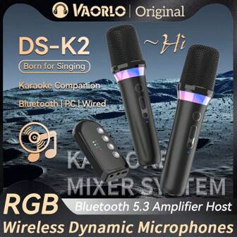 DS-K2 Karaoke Companion Wireless Microphone Dynamic Bluetooth 5.3 DSP Mixer System Machine RGB Colorful Light 3.5mm AUX Amplifier Host