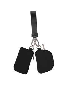 1 pieza Billetera llavero de doble bolsillo, Monedero de muñeca mini, Monedero portátil desmontable con correa para la muñeca, Carteras pequeñas, Bolsas de almacenamiento mini que ocupan menos espacio y son talla grande ligeras. Se puede guardar fácilmente en bolsillos, mochilas y bolsos, y es un excelente accesorio para diferentes escenarios como viajes, fitness y compras - Color rosa + beige