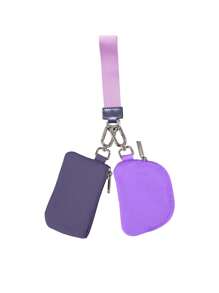 1 pieza Billetera llavero de doble bolsillo, Monedero de muñeca mini, Monedero portátil desmontable con correa para la muñeca, Carteras pequeñas, Bolsas de almacenamiento mini que ocupan menos espacio y son talla grande ligeras. Se puede guardar fácilmente en bolsillos, mochilas y bolsos, y es un excelente accesorio para diferentes escenarios como viajes, fitness y compras - Color rosa + beige