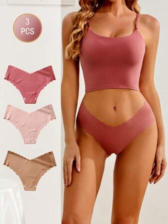 3Pcs Seamless Panties Ice Silk Comfortable V-Waist Triangle Underwear