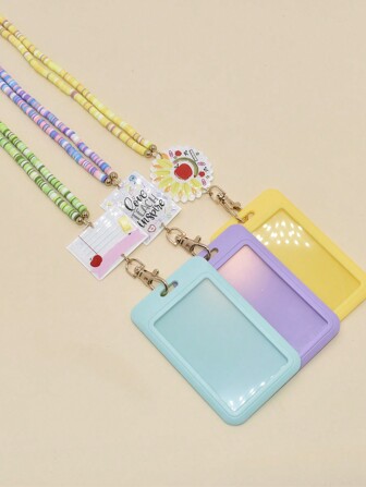 1pc Bohemia Cute New Designs Heishi Colorful Polymer Clay Beads Notebook Sunflower Acrylic Pendant With ID Card Holder Lanyard Keychain Teacher's Day Appreciation Gifts Car Accessories Bag Charm School Goth Y2k