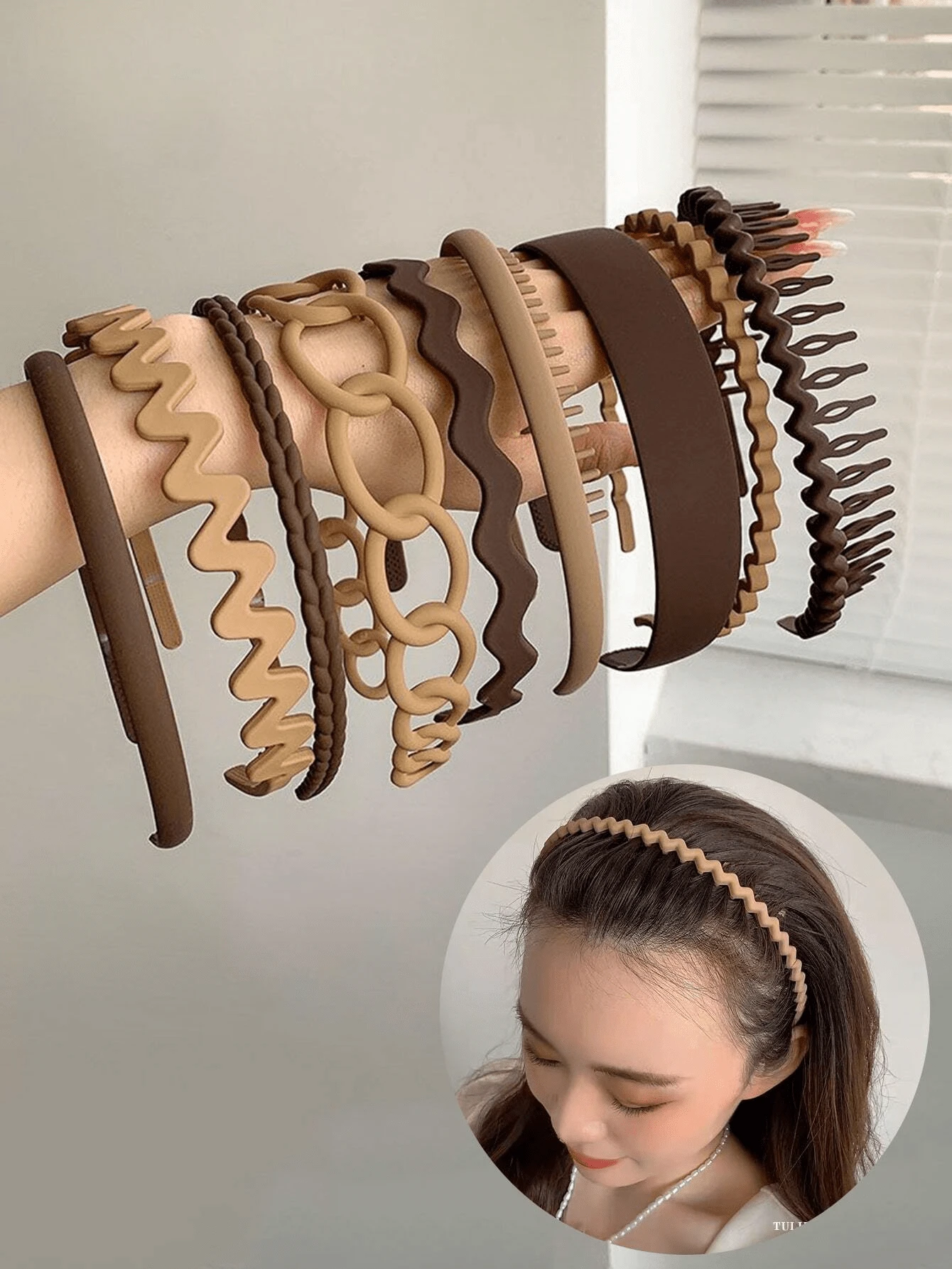 9pcs Set Toothed Headbands, Non-Slip Matte Hair Ties, Simple Cute Style, Solid Color Comb Tooth Hair Accessories Set, Hair Bands - 9pcs/set - View 1