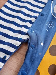 Space Theme Striped Giraffe Print Baby Boys Jumpsuit, Autumn - Navy Blue - View 5