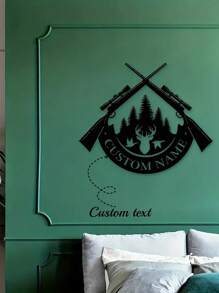 علامة فنية حيوية لرأس الغزال قناص مصنوعة من الحديد ومزينة بالاسم لتزيين جدار المزرعة، هدية مخصصة بإسم الدولة لديكور البورش/الفناء، فن حديدي إبداعي