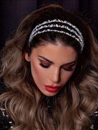 1 st Lyxigt pannband med tre rader med strass, bröllopshårtillbehör Bröllopshuvudstycke, europeisk och amerikansk stil Eleganta kungliga diadem