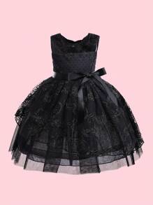EHOMKIDS Young Girl Black Lace Dress, Toddler Princess Sleeveless Dress, Children's Hollow Out Tulle Dress For Big And Middle Girls