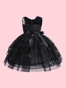 EHOMKIDS Young Girl Black Lace Dress, Toddler Princess Sleeveless Dress, Children's Hollow Out Tulle Dress For Big And Middle Girls