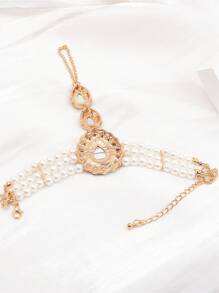 1入復古水滴水晶和仿珍珠裝飾女式手鏈，日常佩戴適用 - 白色 - 查看 3