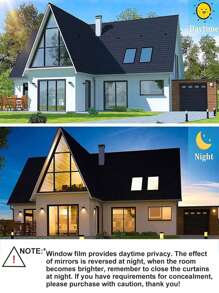 Window Privacy Film One Way Daytime Privacy Static Cling Sun Blocking Anti UV Reflective Window Tint For Home And Office, Black