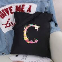 Dames Boodschappentassen Schoudertassen Grote capaciteit Tote tassen Roze Bloemenprint Canvas Handtassen Opbergtassen Dames Casual Pendelaar Vest Tas - Zwart - Bekijken 21