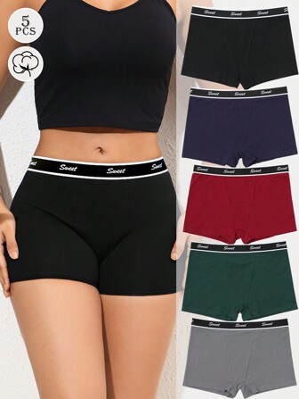 5 Packs Multicolor Cotton Women Shorts Comfortable Minimalist Ribbon Low Rise Boxers For Daily Wear Ideal For Sports And Relaxing