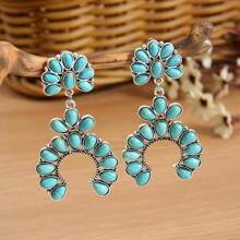 1 paire de Nouvelles boucles d'oreilles rétro en style occidental, boucles d'oreilles géométriques statement en turquoise pour femmes