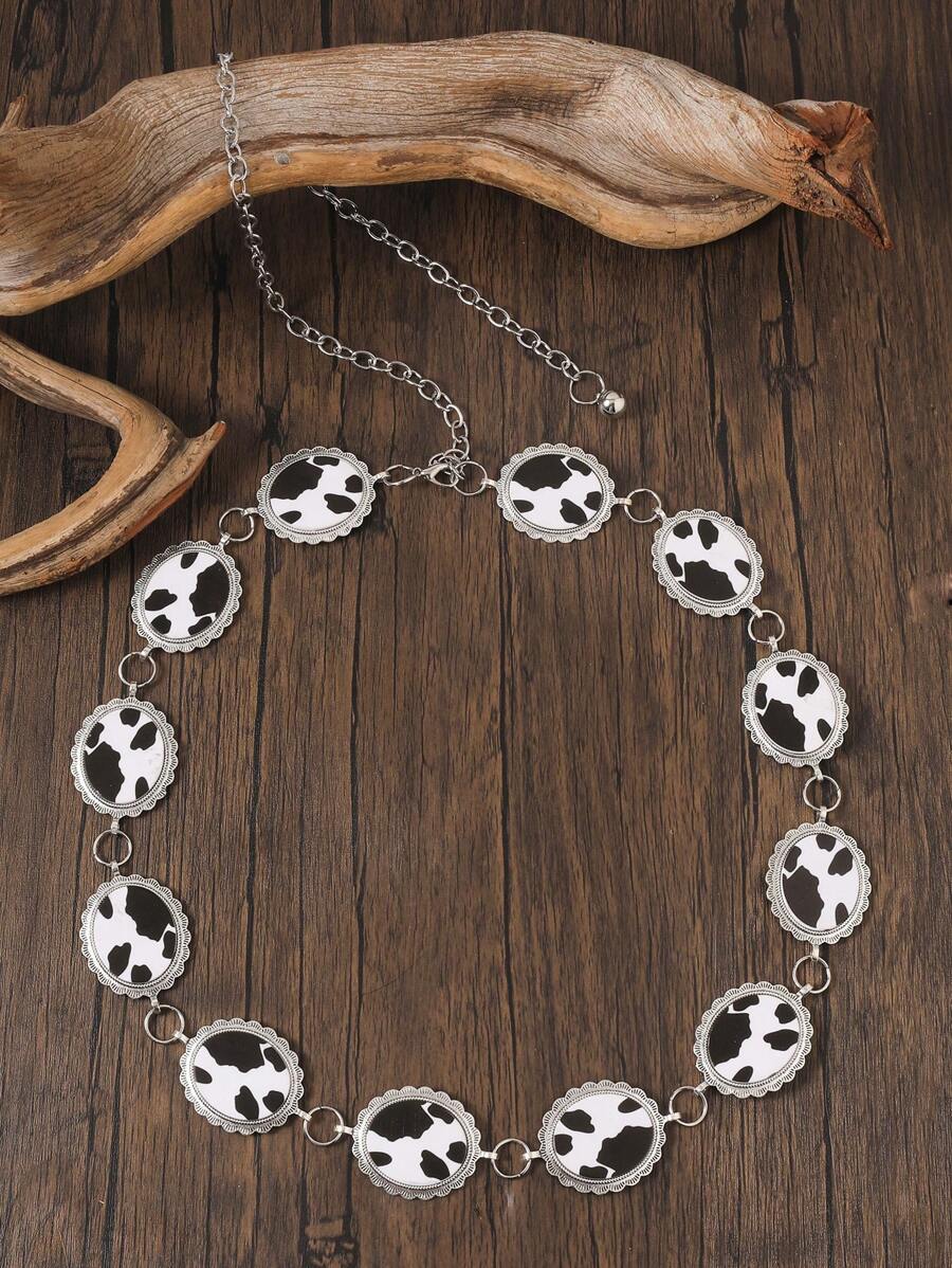 1pc Vintage Acrylic Alloy Milk Texture Printed Adjustable Waist Chain/Belt, Women Waist Decor