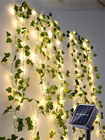 1pc 2M/6.56Ft/5M/16.4Ft/10M/32.8Ft Solar Powered Vine String Lights, Outdoor LED Green Leaf Lights, Ivy Fairy Lights, For Living Room, Bedroom, Patio, Shop, Bar, Wedding, Garden, Wall, Yard, Party Decoration Fall Decor House Decor Outdoor Decor