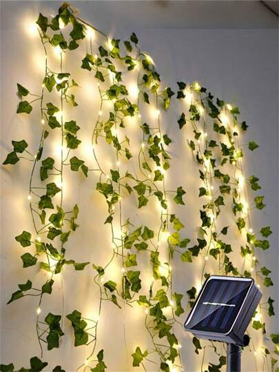 1pc 2M/6.56Ft/5M/16.4Ft/10M/32.8Ft Solar Powered Vine String Lights, Outdoor LED Green Leaf Lights, Ivy Fairy Lights, For Living Room, Bedroom, Patio, Shop, Bar, Wedding, Garden, Wall, Yard, Party Decoration Fall Decor House Decor Outdoor Decor