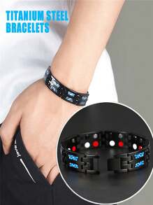 1pc Customized Modular Stainless Steel Adjustable Tennis Bracelet, Titanium Steel Magnetic Bracelet, Punk Rock Style Wristband, Unisex Chain Wristlet Suitable For Travel, Cycling, Party, Music Festival, Birthday Gift For Boyfriend, Father