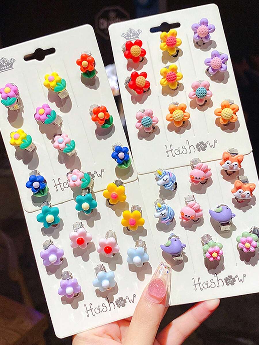 10pcs Non-Pierced Princess Earrings Set, Clip-On Flower Earrings For Girls' Cute Ear Accessories, No Need To Pierce Ears, Suitable For Daily Wear. - Multicolor - View 1