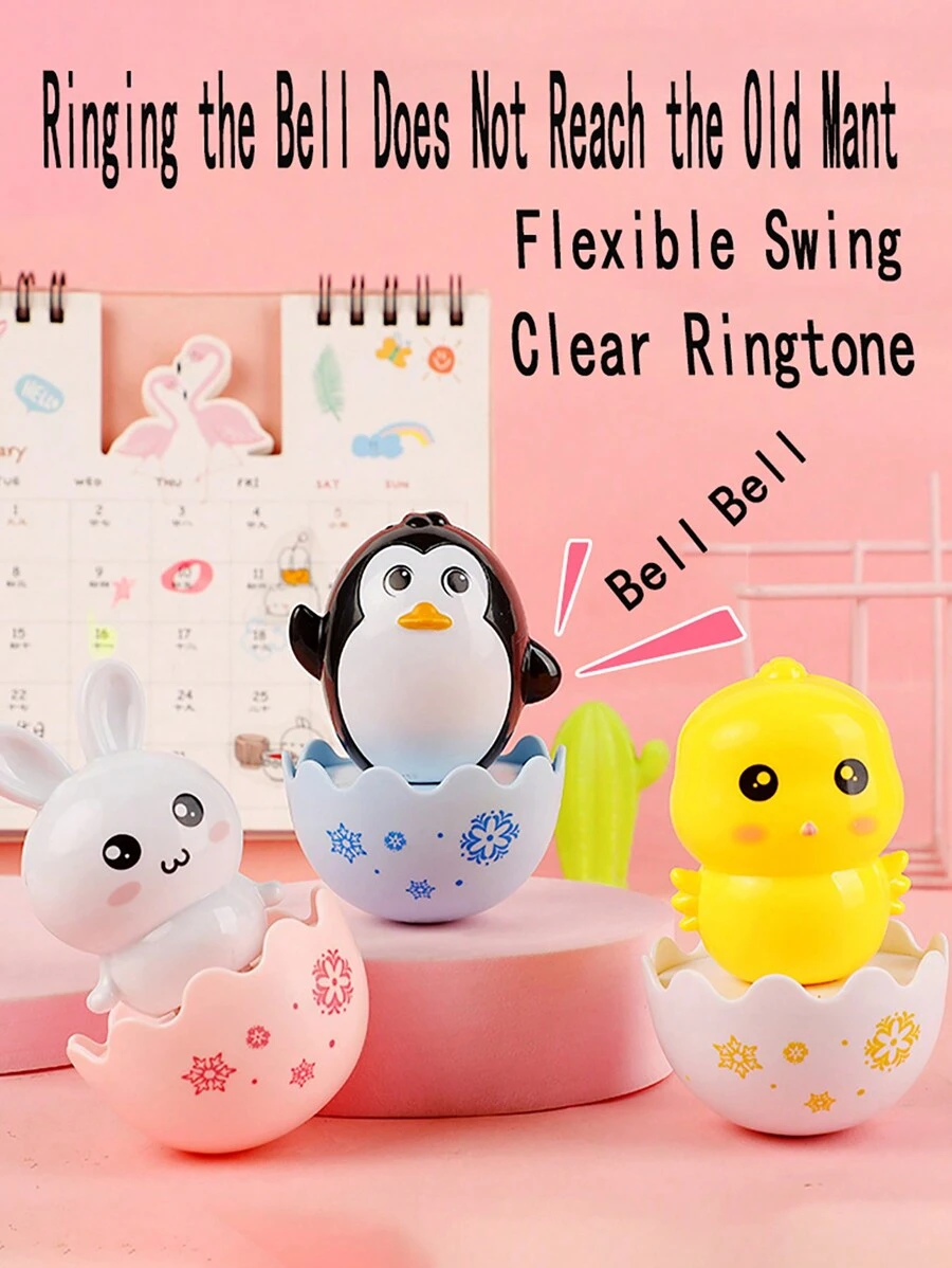 Cartoon Mini Weeble Wobble Toys With Cute Penguin, Rabbit, And Chicken Figures And Built-In Bell - Multicolor - View 1