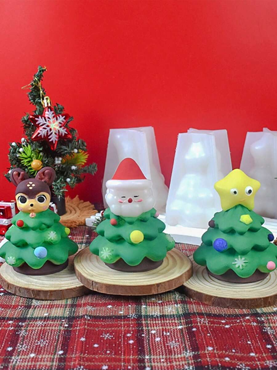 新上市聖誕樹芳香蠟燭矽膠模具，多種可愛風格，DIY手工製作聖誕蠟燭模具 - 白色 - 查看 1