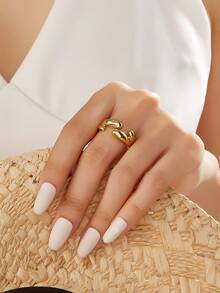 1pc 18K Gold Plated Retro Style Stainless Stainless Foundry Water Drop Element Ring Ladies Jewelry Wedding Party Social Gatherings Dating Gift - Teardrop Wrap Ring - View 2