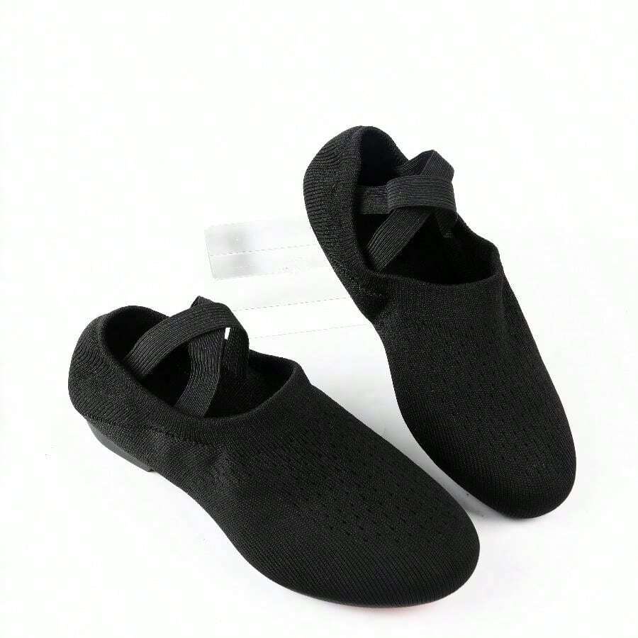 Women's Breathable Knitted Dance Shoes, Rubber Non-Slip Soles