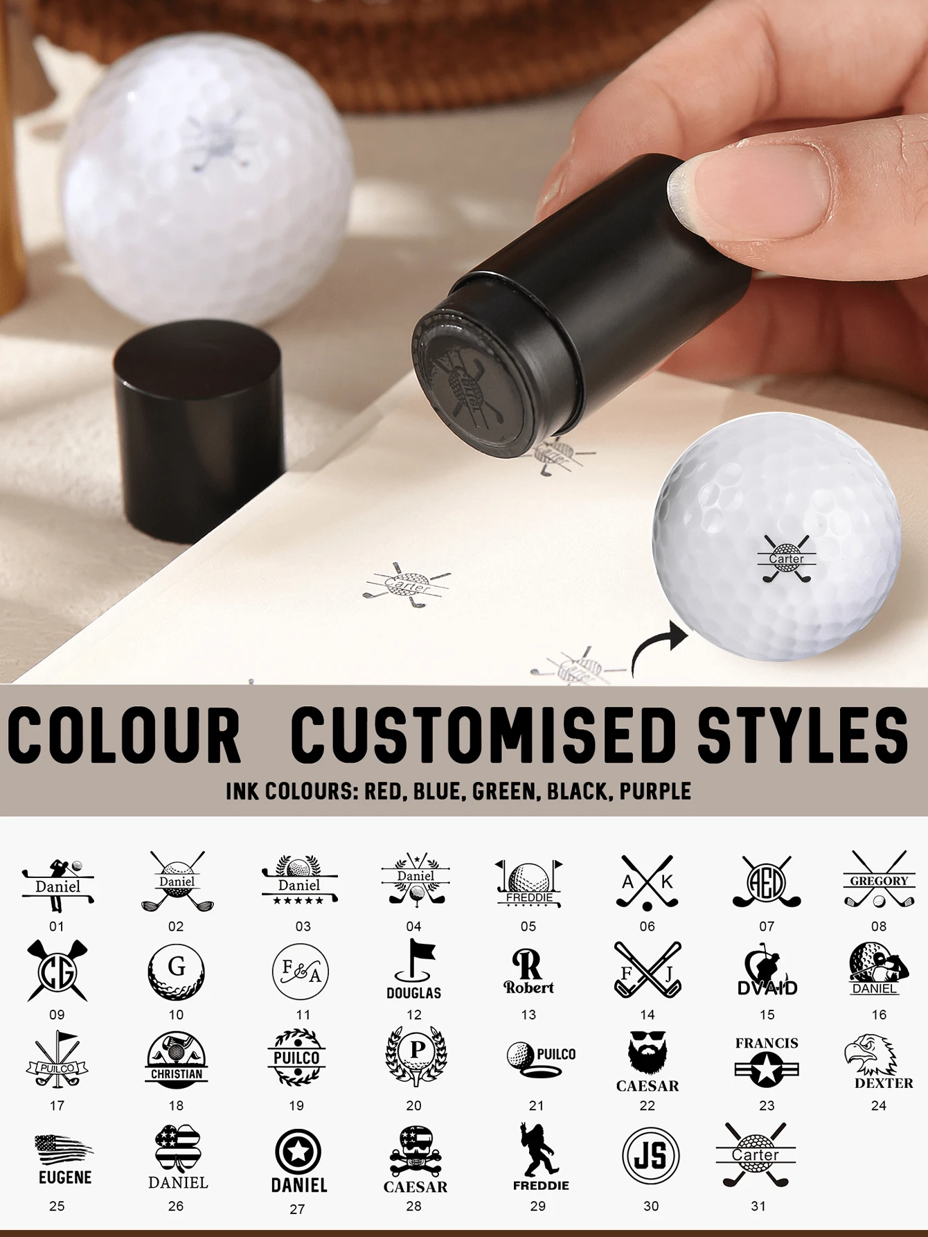 Customized Golf Ball Stamp - 30 Unique Designs, Multi-Color Ink Options, Personalized For A One-Of-A-Kind Mark Back To School - Purple - View 1