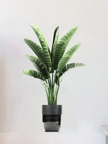 1pc Artificial Green Plant Wall Sticker, Potting Decoration For Living Room, Entrance, Home Adhesive Decorative Paper