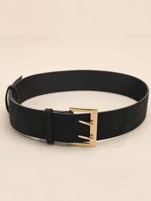 1 pieza Cinturón ancho para mujer con hebilla de pin cuadrada, material de PU, negro, perfecto para dar forma y estilo