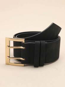 1 pieza Cinturón ancho para mujer con hebilla de pin cuadrada, material de PU, negro, perfecto para dar forma y estilo