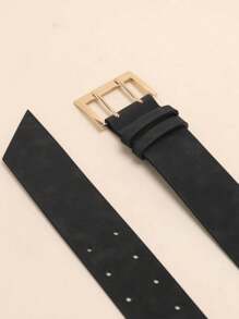 1 pieza Cinturón ancho para mujer con hebilla de pin cuadrada, material de PU, negro, perfecto para dar forma y estilo