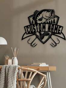 فن حائطي مخصص للصيد بالصنارة للكلب القرش، لافتة ديكور حائطية مزرعة شخصية، اسم معدني لتزيين حائط قابل للتخصيص، مناسبة للفناء/الفناء الخلفي/الهدايا