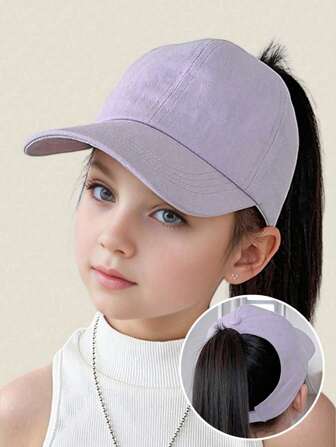 1 Peça Boné de Beisebol Infantil Casual e Fashion de Cor Sólida com Proteção Solar, Pode Ser Usado Com Rabo de Cavalo Alto