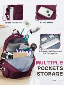Laptop Backpack For Women, School Backpack For Girls Middle School High School College Students , Lightweight Durable Casual School Bookbag For Teen Boys And Girls, Large Capacity Backpack Travel Backpack With 15.6 Inch Laptop Compartment & Bottle Side Pockets, Multi-Pocket School Bag Work Bag For Women&Men College Students,The New And Old Versions Are Shipped Out Randomly. The New And Old Versions Are Shipped Out Randomly. - Burgundy - View 3