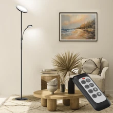 二合一落地灯，可调光立灯，带遥控器和触摸控制，34瓦亮度可调，黑色现代转角灯，适用于客厅、卧室、办公室 - 黑色 - 查看 2